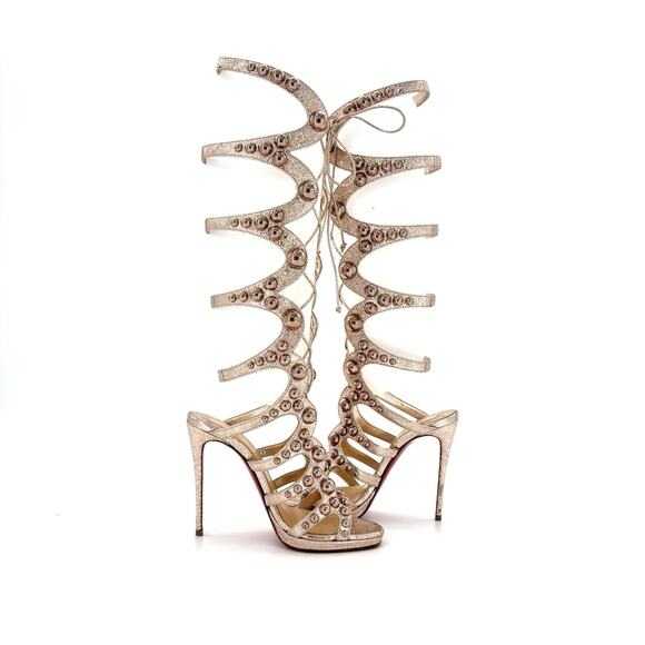 Christian Louboutin Amazoutiful 120 Rose Gold Gladiator Knee High Sandals 35.5 - Picture 4 of 10